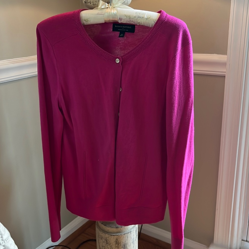 Banana Republic cardigan, size Medium. Bright pink.